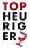 The text reads TOP HEURIGER, with the G in HEURIGER replaced by a red wine glass.