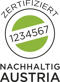 Grüner Kreis mit 1234567 innen, umgeben von Text: Zertifiziert Nachhaltig Österreich.