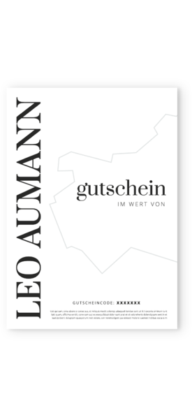 Schwarz-weißer Beleg mit LEO AUMANN und fett gedrucktem Gutschein, Codeabschnitt unbedruckt.
